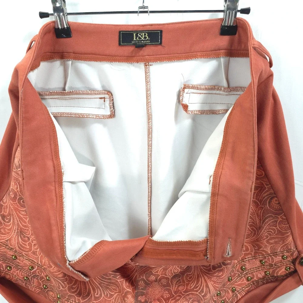 Lucky & Blessed Cuffed Shorts Studded Paisley Terracotta Women 14 Western Boho